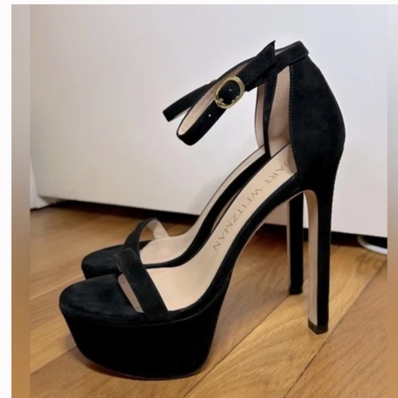 Stuart Weitzman Nudist Hollywood Platform Heels - Black Suede Sz 7 - Picture 5 of 9